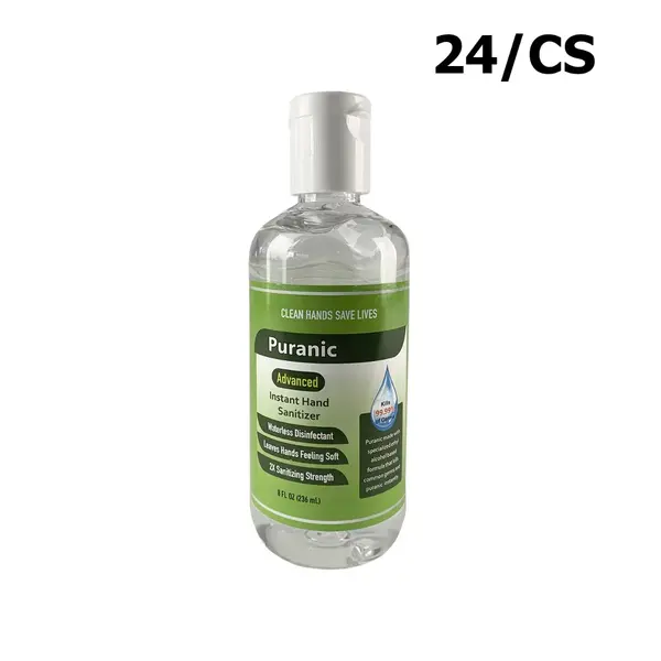 Default Puranic PHS8 8 Oz Flip Top Gel Hand Sanitizer, 65% Alcohol, 24/CS