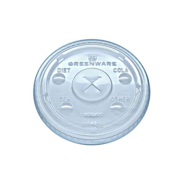 Fabri-Kal LGC12/20, Greenware Clear X-Slot Cup Lid with Flavor Buttons for 12-20-Ounce Cups, 1000/CS, BPI