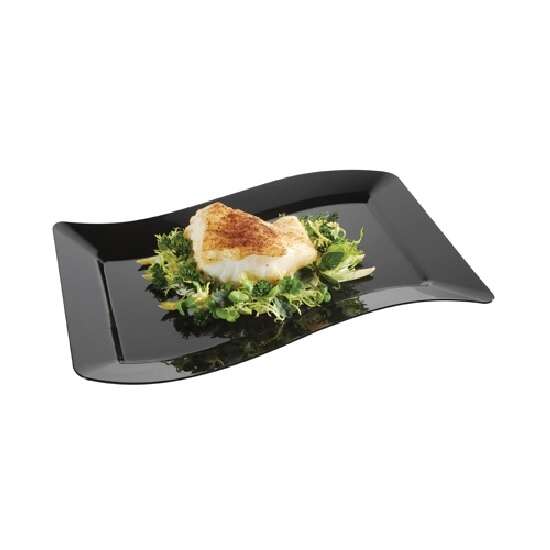 Fineline Settings 1407-BK, 7.5x12-Inch Wavetrends Black Plastic Luncheon Plates, 120/CS