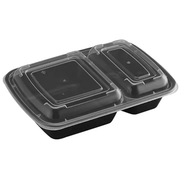 Fineline Settings 17CPRCB32S2, 32 Oz 2-Compartment ReForm Rectangular Polypropylene Takeout Bowl with Lid, 150/CS