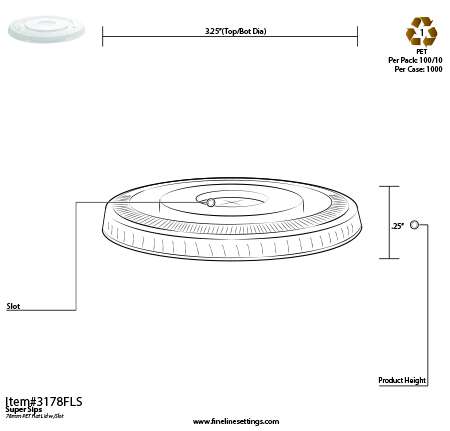 Fineline Settings 3178FLS Clear PET Lid w/Straw Slot, 1000/CS
