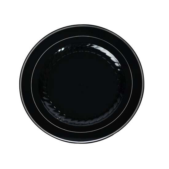 Fineline Settings 506-BKS-X, 6-Inch Silver Splendor Black Plastic Plates with Silver Rim, 15-Piece Pack