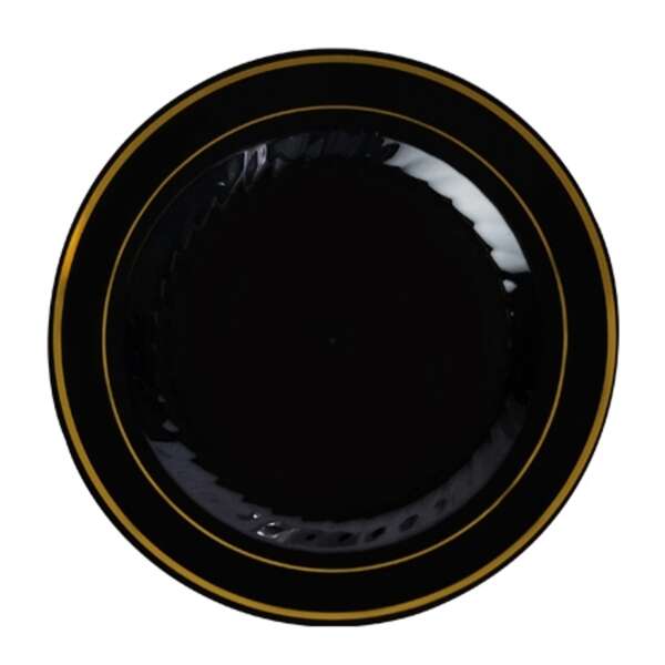Fineline Settings 509-BKG, 9-inch Silver Splendor Black Plate with Golden Rim, 120/CS