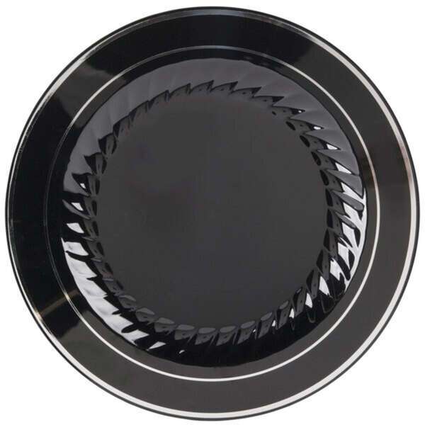 Fineline Settings 510-BKS, 10.25-inch Silver Splendor Black Plate with Silver Rim, 120/CS