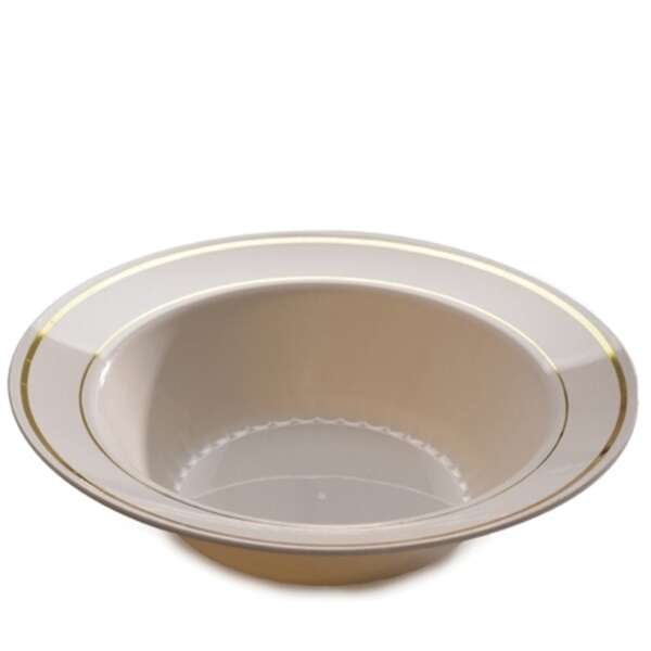 Fineline Settings 512-BO, 12 Oz Silver Splendor Bone Soup Bowl with Golden Rim, 150/CS
