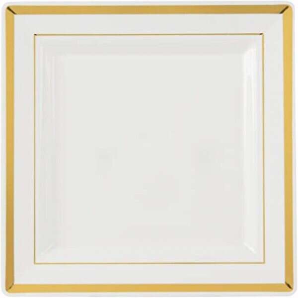 Fineline Settings 5507-BO, 7.25-inch Silver Splendor Square Bone Dessert Plate with Golden Trim, 120/CS