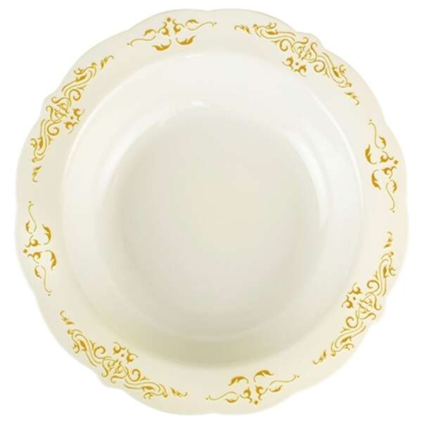 Fineline Settings 5901-BOG, 10 Oz Heritage Polystyrene Bone & Gold Bowl, 120/CS