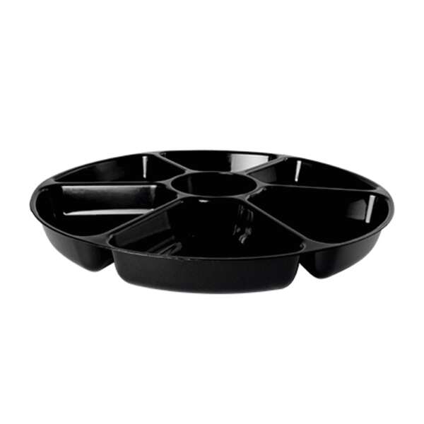 Fineline Settings D16070.BK, 16-inch 7-Compartment Platter Pleasers Black Polystyrene Deep Tray, 12/CS