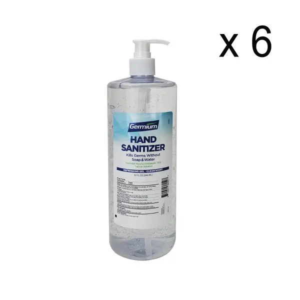 Germium GRB32 32 Oz Gel Hand Sanitizer Plastic Bottle w/Pump, 70% Isopropyl Alcohol, 6/CS