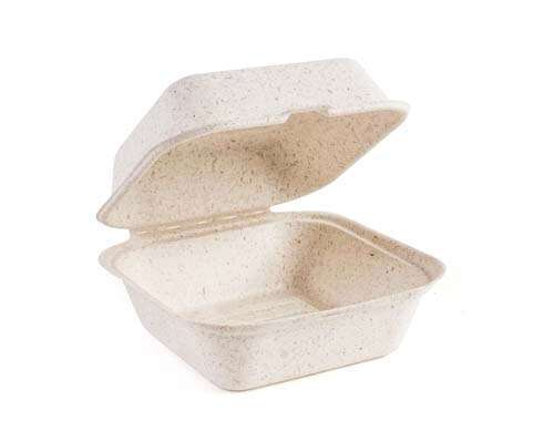 Green Wave OV-B066 6x6x3-Inch Ovation Marbled Bio Burger Container with a Hinged Lid, 400/CS