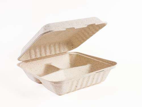 Green Wave OV-B093 9x9x3-Inch Ovation Marbled 3-Compartment Bio Container with a Hinged Lid, 300/CS