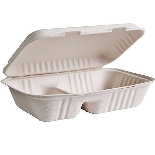 Green Wave OV-B962 9x6x3-Inch Ovation Marbled 2-Compartment Bio Container with a Hinged Lid, 300/CS