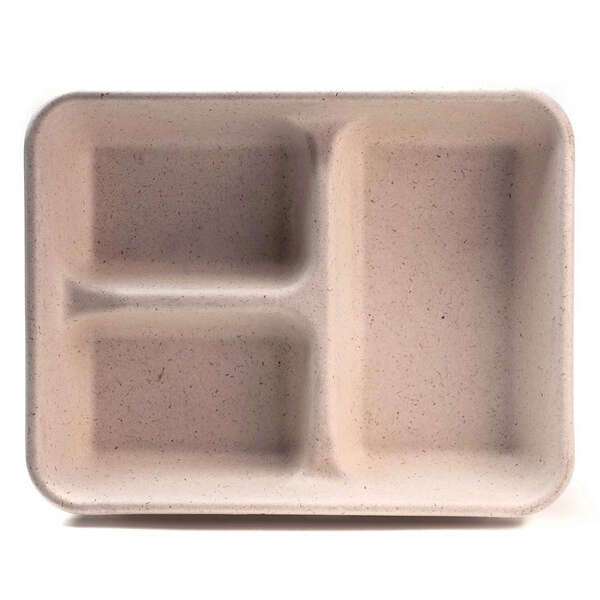 Green Wave International Green Wave OV-BLRT30-3 30 Oz Ovation Rectangular 3-Compartment Bio Food Tray, 200/CS