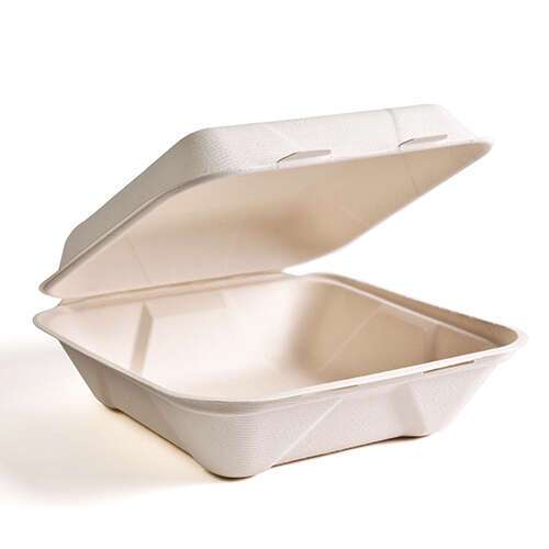 Green Wave International Green Wave PF-EV-B088, 8x8x3-Inch Evolution Bio Bagasse Container with a Hinged Lid, 300/CS