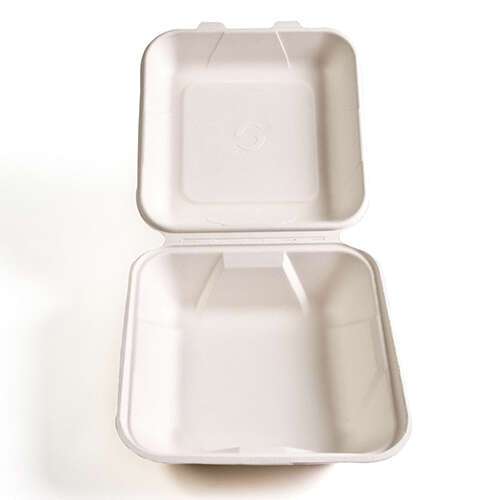 Green Wave PF-EV-B088, 8x8x3-Inch Evolution Bio Bagasse Container with a Hinged Lid, 300/CS