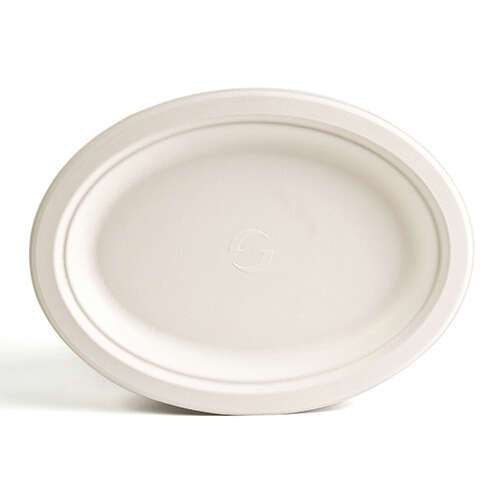 Green Wave International Green Wave PF-EV-P016, 7.5x10-Inch Evolution White Bio Bagasse Oval Plate, 500/CS