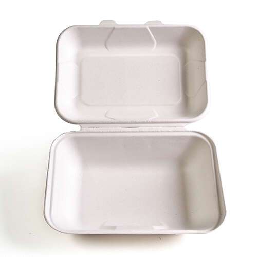 Green Wave TW-BOO-003 9x6x3-Inch Evolution White Bio Bagasse Container with a Hinged Lid, 300/CS