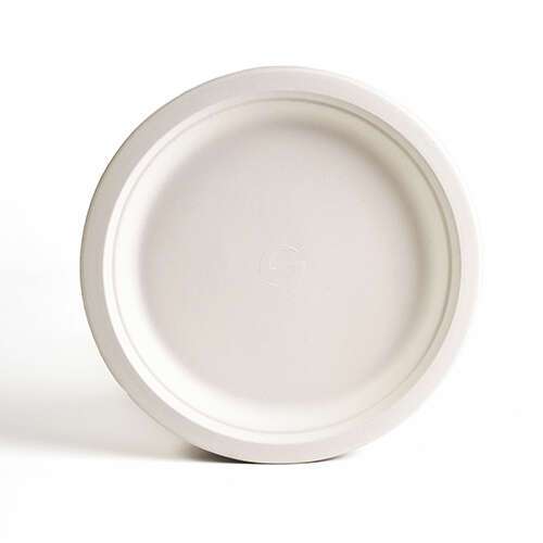 Green Wave TW-POO-010H 9" Evolution White Bio Bagasse Round Plate Heavy Wt., 500/CS