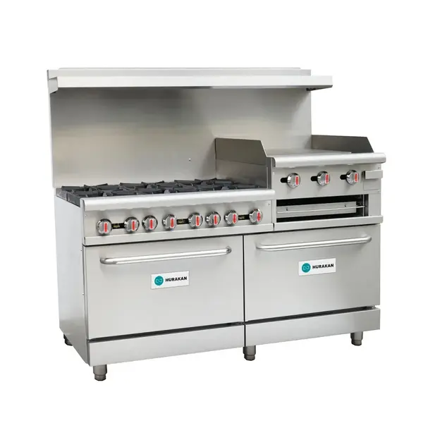 Hurakan HKN-XRFG60O6GB24A, 60-Inch Gas Heavy Duty Range with 6 Burners, Griddle & Broiler