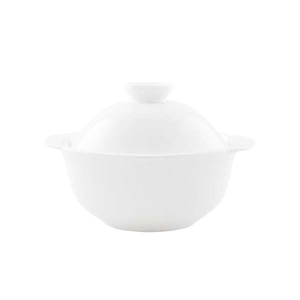 Kadra VL-0786, 9 Oz Vikko Lightning Porcelain Round White Soup Bowl with Handle and Cover, 48/CS