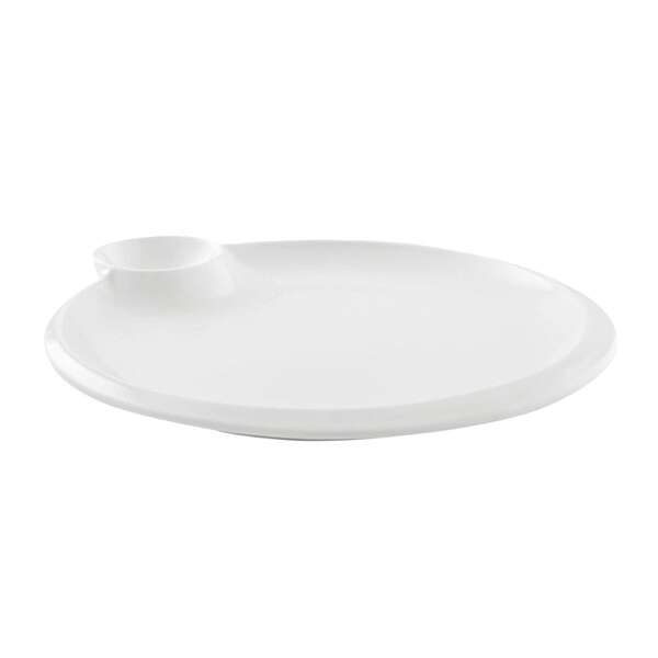 Kadra VL-0996, 11-Inch Vikko Lightning Porcelain White 2-in-1 Round Plate with Dip Section, 24/CS