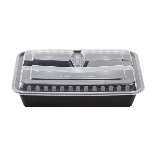 Karat IM-FC1032B-3C, 32 Oz Black PP Rectangular Microwaveable Food Container with Clear Lid, 150/CS