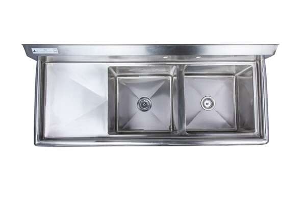 KCS 2S-1821-2L, 18x21-Inch 2-Compartment Stainless Steel Sink with Left Drainboard