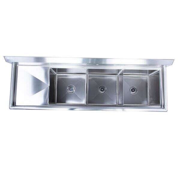 KCS KCSD316-2424-3L, 29.75 x 98.75-Inch 3-Compartment Stainless Steel Sink with Left Side Drainboard, NSF