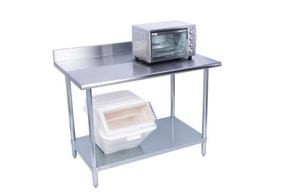 KCS WG-3036-B, 30x36-Inch Stainless Steel Work Table with Backsplash and Galvanized Undershelf