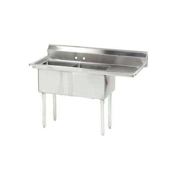L&J LJ1416-2R 14x16-inch Stainless Steel 2-Compartment Sink with Right Drainboard