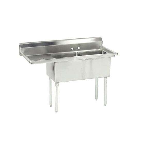 L&J LJ1821-2L 18x21-inch Stainless Steel 2-Compartment Sink with Left Drainboard