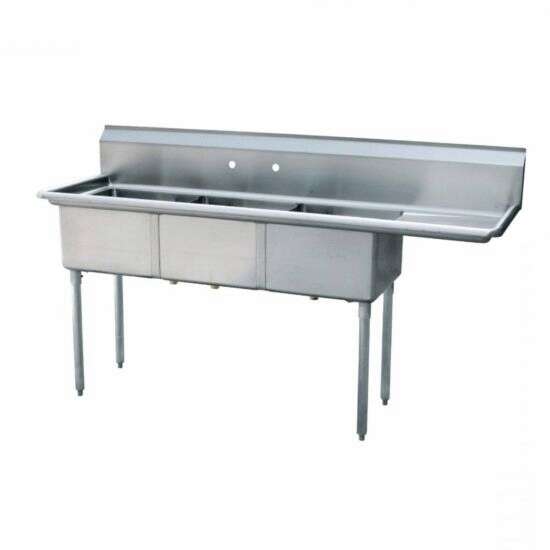 L&J LJ1824-3R 18x24-inch Stainless Steel 3-Compartment Sink with Right Drainboard