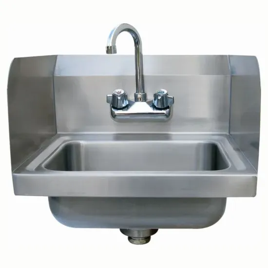 L&J WHS-01-2, 16-Inch Stainless Steel Wall Hung Hand Sink with Faucet, 2 Side Splashes