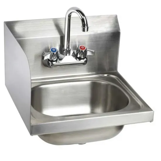 L&J WHS-01-L, 16-Inch Stainless Steel Wall Hung Hand Sink with Faucet, Left Side Splash