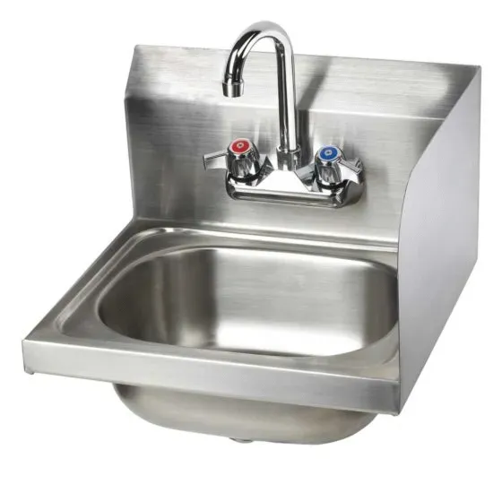 L&J WHS-01-R, 16-Inch Stainless Steel Wall Hung Hand Sink with Faucet, Right Side Splash