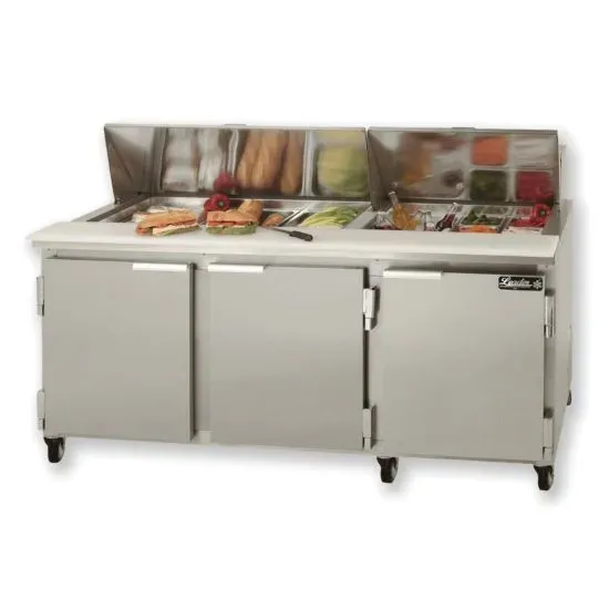 Leader ESLM72, 72-Inch 3 Door Mega Top Bain Marie / Sandwich & Salad Refrigerated Prep Table