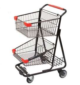 M. Fried Store Fixtures M.Fried Store Fixtures SC2DBL, Small Double Basket Metal Black Wire Shopping Cart, 70 Liter