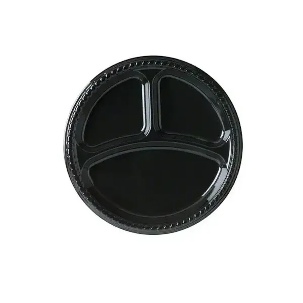 - 10PLPB3, 10.25-Inch 3-Compartment Black Plastic Plate, 400/CS