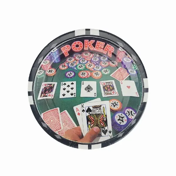 - CLOSEOUT - 7-Inch Round Poker Print Paper Plate, 96/CS