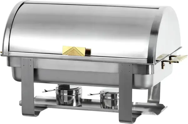 - 8-Quart Roll Top Chafing Dish with Gold Accent
