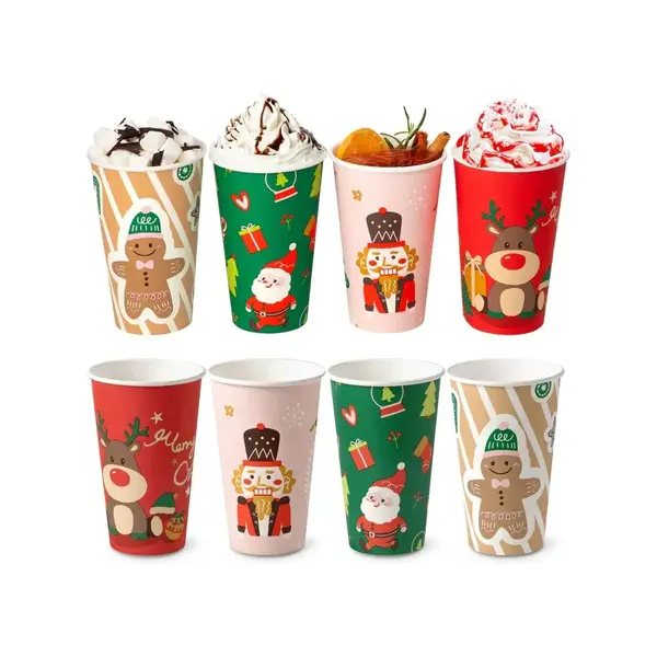- 316H, 16 Oz 90 mm Christmas Print Hot Paper Cup, 1000/CS