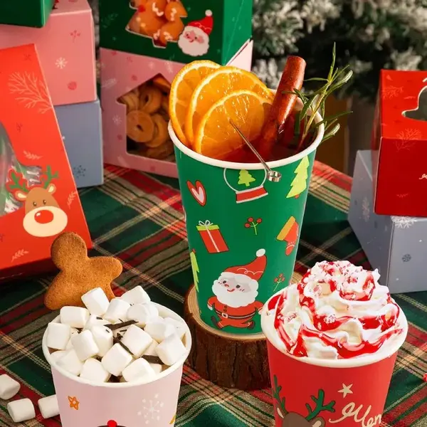 316H, 16 Oz 90 mm Christmas Print Hot Paper Cup, 1000/CS