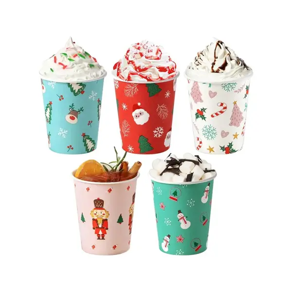- 412H, 12 Oz 90 mm Christmas Print Hot Paper Cup, 1000/CS