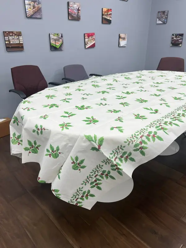 832146, 50x108-Inch Holly Sprig Linen Like Tablecover, 24/CS