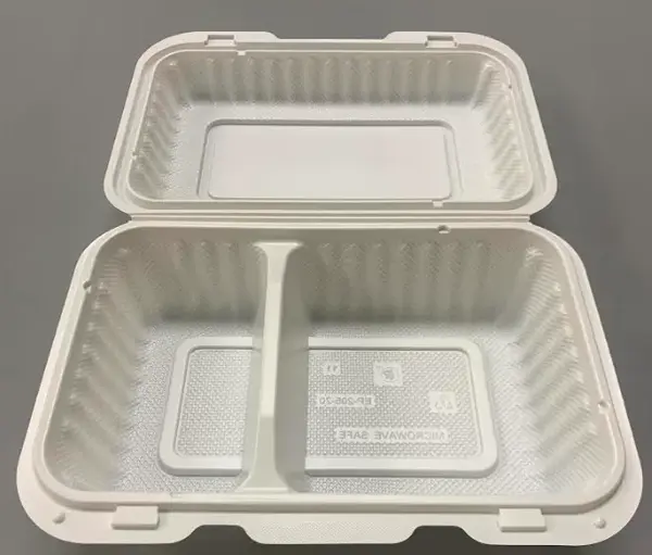 BG962, 9x6-Inch 2-Comp White Microwavable Hinged MFPP Container, 150/CS