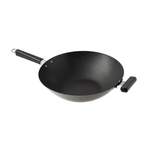 - J22-0040, 14-Inch Joyce Chen Nonstick Carbon Steel Flat Bottom Wok with Phenolic Handles