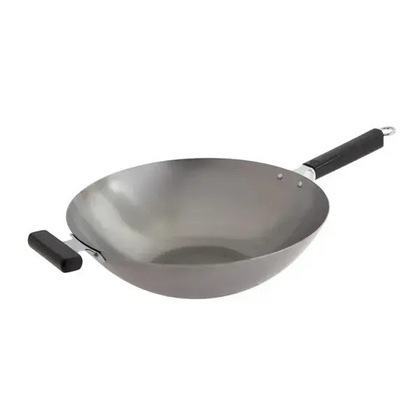 - J22-0060, 14-Inch Joyce Chen Uncoated Carbon Steel Flat Bottom Wok with Phenolic Handles
