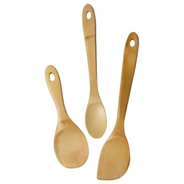 - J33-2018, Joyce Chen Burnished Bamboo Wok Utensils, 3-Piece Stir Fry Set