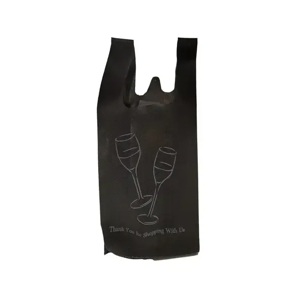 NWLIQB2SHBK, 6.75x4.33x15.75-Inch 2 Bottle Shorty Black Non Woven Reusable Liquor Bag, 1000/CS