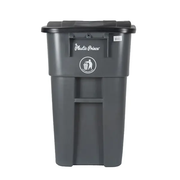 - Plex P575-00898, 50 Gal Gray Rollout/Wheeled Trash Can/Container